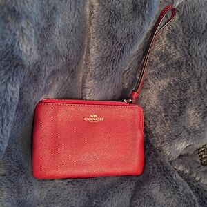 Coach Small Red Leather Wristlet with Gold Logo